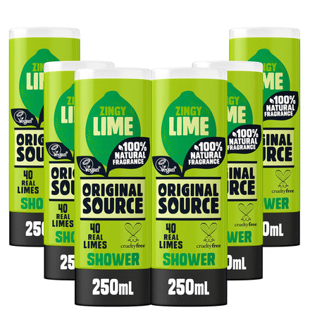 Original Source Lime Shower Gel with 100% Natural Fragrance, Vegan Shower Gel, Paraben Free Body Shower Wash, 8.45 Fl Oz (Pack of 6)