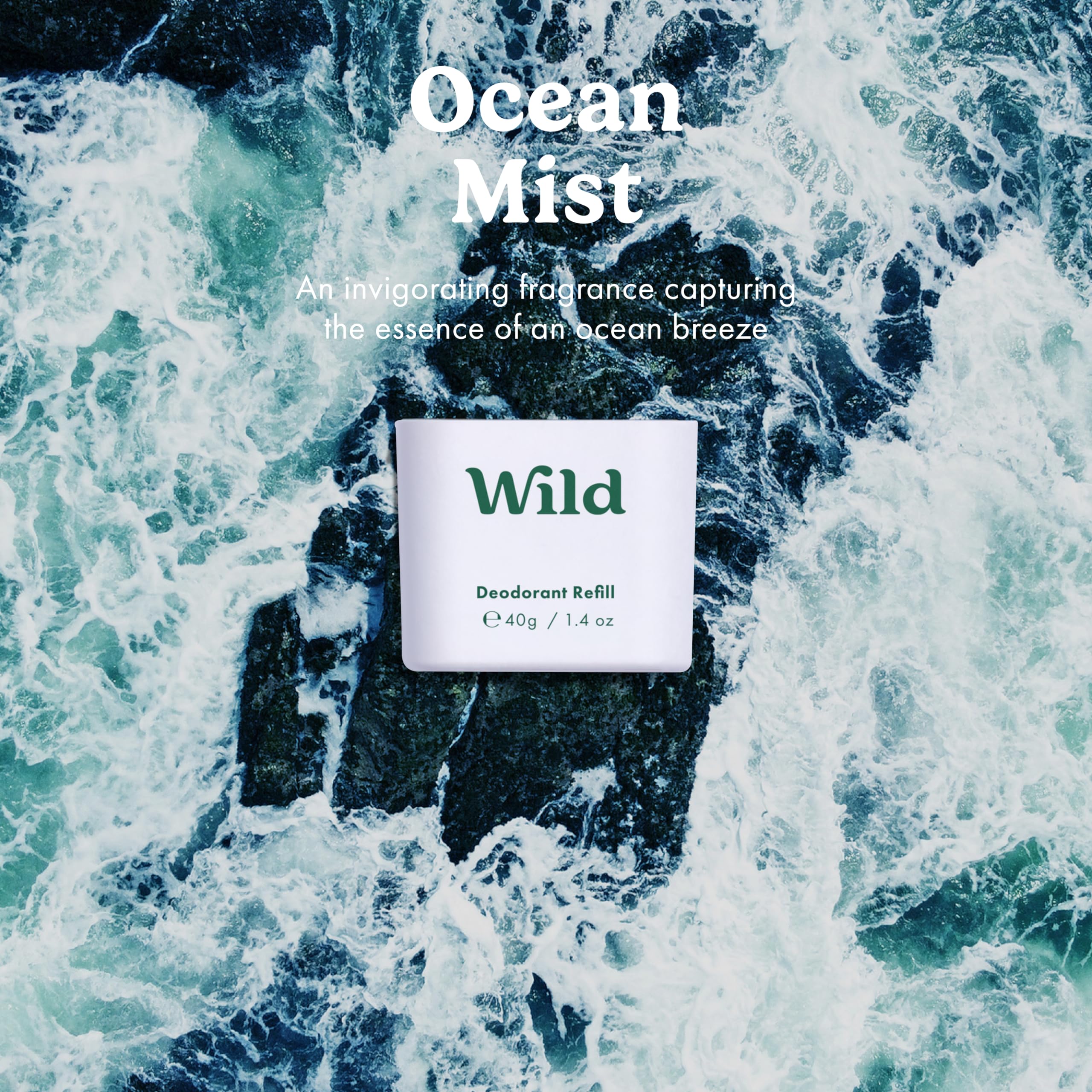 Wild - Refillable Deodorant Starter Kit - Black Case with Fresh Cotton & Sea Salt, Ocean Mist & Thunderstorm Scents - Long Lasting Protection - Aluminum Free - Vegan