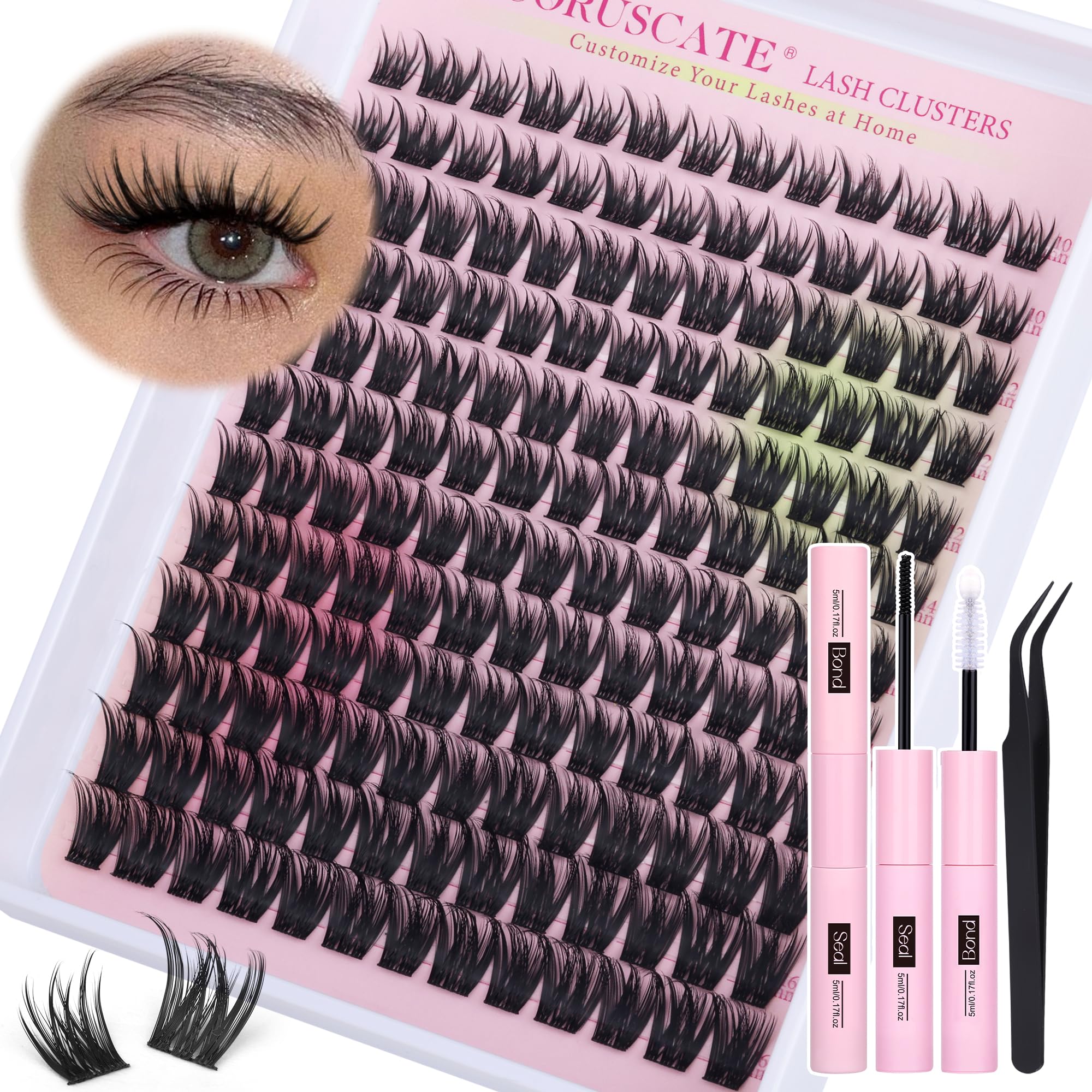 CORUSCATE Cluster Lashes Kit Wispy Eyelashes Individual Kit DIY Lash Extension Kit Natural Tatti Lashes Individual Cluster Eyelashes 10-16mm D Curl Lash with Bond and Seal Lash Glue