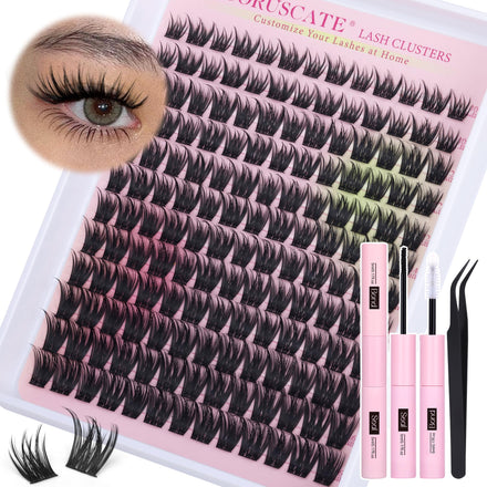 CORUSCATE Cluster Lashes Kit Wispy Eyelashes Individual Kit DIY Lash Extension Kit Natural Tatti Lashes Individual Cluster Eyelashes 10-16mm D Curl Lash with Bond and Seal Lash Glue